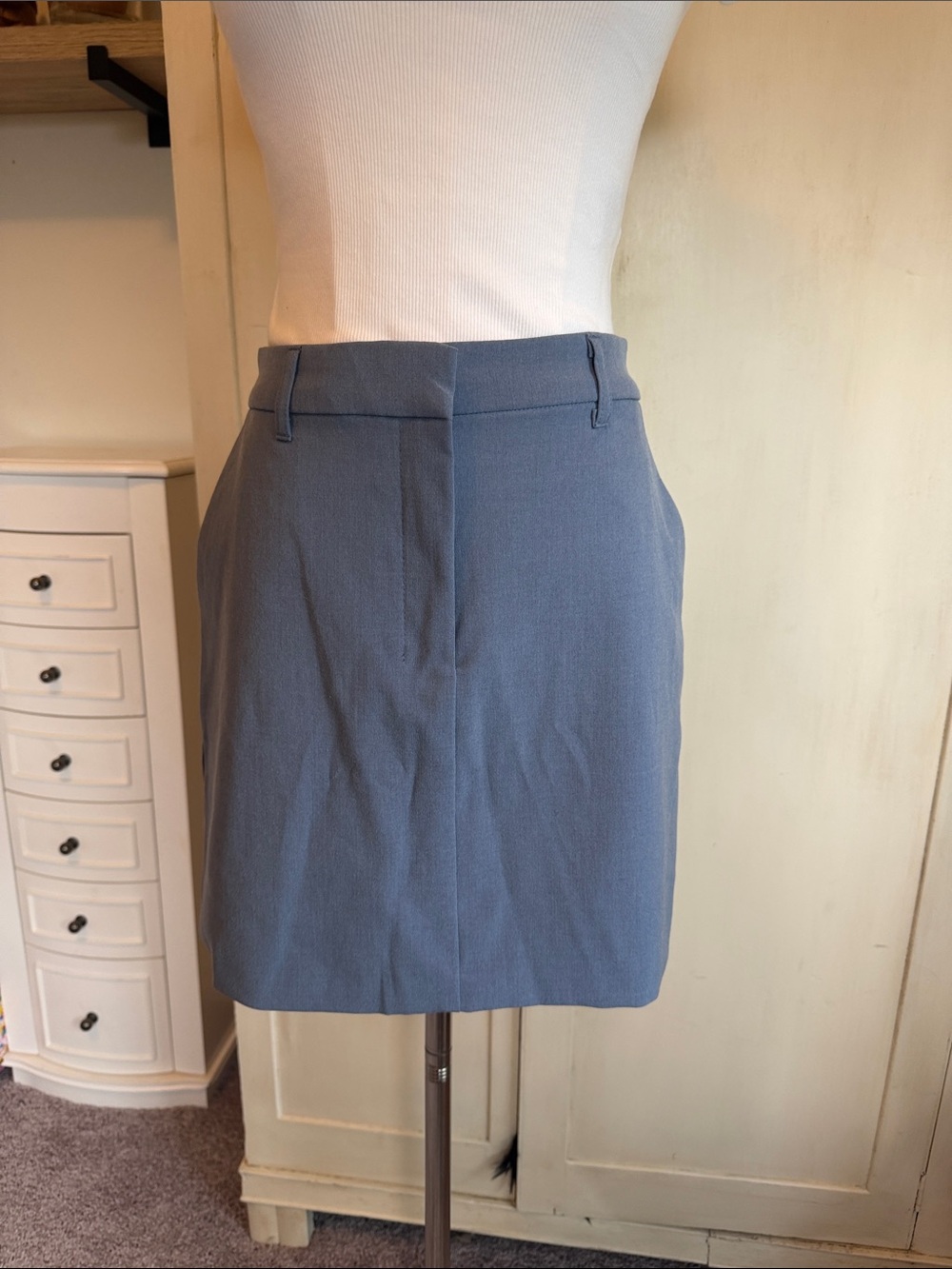 Tailored Slate Blue Mini Skirt - Women's